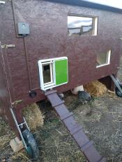 Trehus med Omlet automatisk hønsegårdsdør