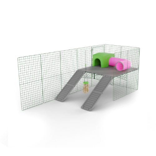 Zippi plattform med to ramper et ly og en tunnel og en Caddi