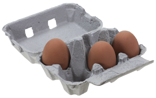 En eggeboks med seks egg med tre egg i