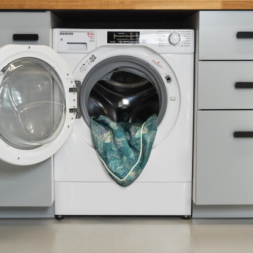 Grønn Omlet hundesengetrekk i vaskemaskin