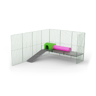 Zippi Marsvin plattformer - 3 paneler med grønt Shelter og leketunnel